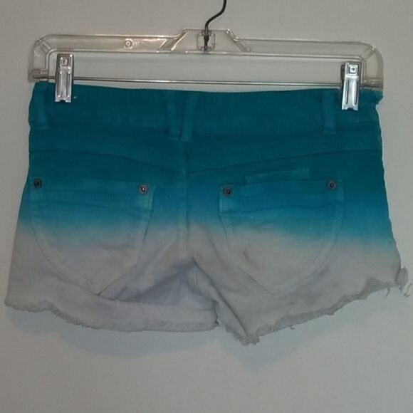 Jolt Short Shorts Jean Teal White Cotton Denim Ombre Juniors WOMEN'S WOMAN'S 0 - Picture 5 of 9